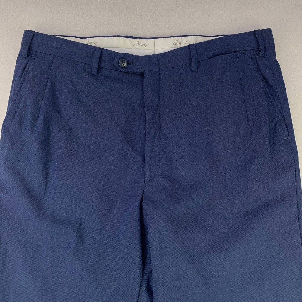 Brioni Pleated Trousers Mens 36 Blue Wool/Silk Cuffed Italy Old Money Vintage